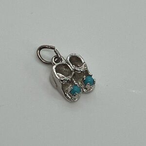 Vtg 925 Sterling Silver & Turquoise Baby Booties Baby Boots Charm / Pendant